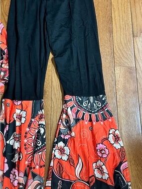 Women’s Black Pants with Red Floral Bell Cuff